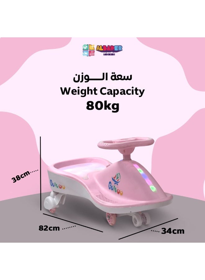 البدر سيارات ماجيك سوينغ للاطفال من البدر، سيارة ركوب تويستر ماجيك للاطفال مع عجلات LED، سيارة دفع للاطفال مع مقعد مضيء، سيارة ركوب سحرية تويستر اقوى وانعم للاطفال مع موسيقى، من البدر، زهري - Image 4